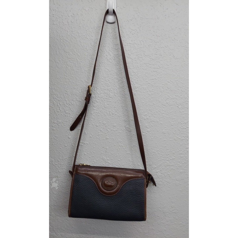 Vtg Dooney & Bourke Purse All Weather Leather Blue Crossbody Adjust Strap USA
